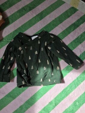 Jax & Lennon Forest Green Baby Kimono Wrap Top with Tree Print